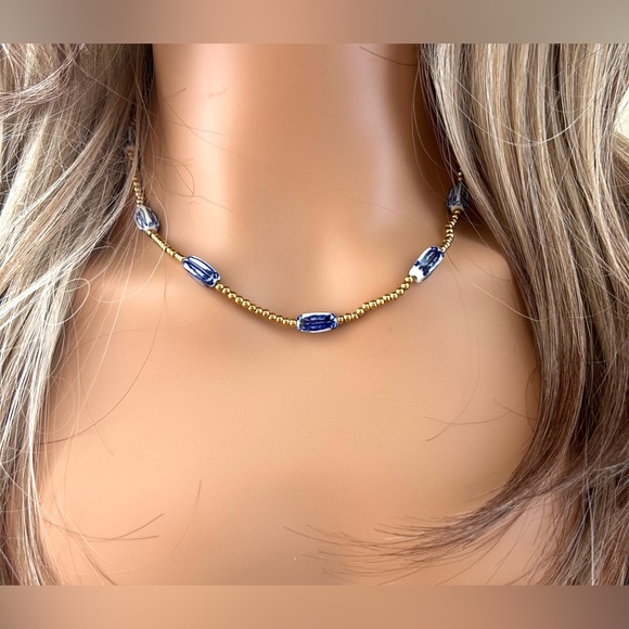 Heinen Delfts Blauw Blue and White and Gold Beaded necklace- NWT - Picture 5 of 8